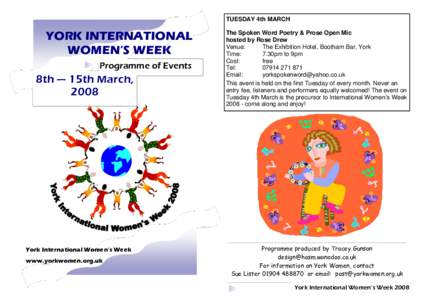 TUESDAY 4th MARCH  YORK INTERNATIONAL WOMEN’S WEEK Programme of Events