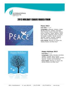 2013 HOLIDAY CARDS ORDER FORM Peace 2013 Card Size: 7