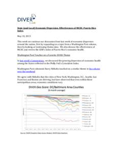 State (and Local) Economic Dispersion, Effectiveness of MCDC, Puerto Rico Index May 18, 2015 This week we continue our discussion from last week of economic dispersion around the nation, first by expanding on a topic fro