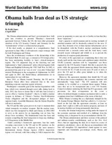 World Socialist Web Site  wsws.org Obama hails Iran deal as US strategic triumph