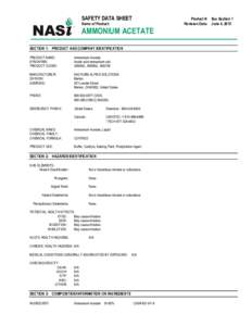 SAFETY DATA SHEET  Product #: See Section 1 Revision Date: June 4, 2015  Name of Product: