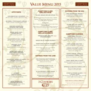 Value Menu 2015 Hamptons Flame Grilled Steak Appetisers Liscannor Bay Chowder COA