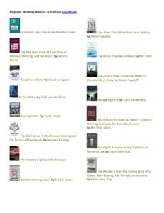 Popular Rowing Books - a list from GoodReads  Assault on Lake Casitas by Brad Alan Lewis The Red Rose Crew: A True Story of Women, Winning, and the Water by Daniel J.