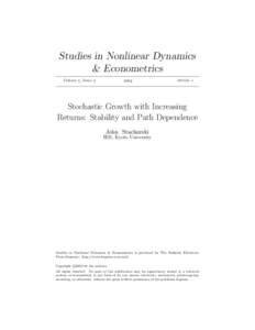 Studies in Nonlinear Dynamics & Econometrics Volume , Issue  