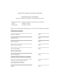 GRADUATE SCHOOL APPROVAL RECORD NORTHEASTERN UNIVERSITY Graduate College of Computer and Information Science Dissertation Title: Author: Department: