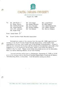 COASTAL CAROLINA UNIVERSITY Office of Institutional Research and Assessment August 23, 1995  To: