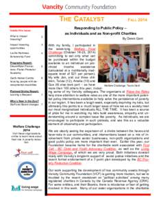 THE CATALYST Responding to Public Policy – Inside this issue:  as Individuals and as Non-profit Charities