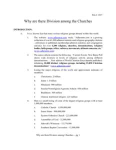 File # 1537  Why are there Division among the Churches INTRODUCTION. A.