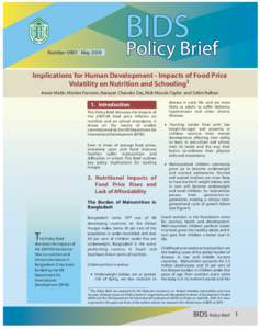 BIDS Number 0901 May 2009 Policy Brief  Implications for Human Development - Impacts of Food Price
