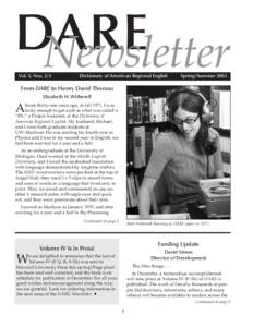 DARE Newsletter oVol. 5, Nos. 2/3 Dictionary of American Regional English
