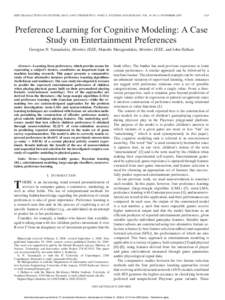 IEEE TRANSACTIONS ON SYSTEMS, MAN, AND CYBERNETICS—PART A: SYSTEMS AND HUMANS, VOL. 39, NO. 6, NOVEMBERPreference Learning for Cognitive Modeling: A Case Study on Entertainment Preferences