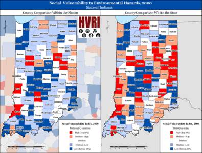 Social Vulnerability to Environmental Hazards, 2000 State of Indiana County Comparison Within the Nation  