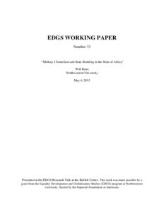 EDGS WORKING PAPER Number 33 “Military Clientelism and State-Building in the Horn of Africa” Will Reno Northwestern University