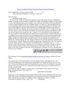 Southern Campaign American Revolution Pension Statements & Rosters Pension Application of Frederick Fendrer S8462 VA Transcribed and annotated by C. Leon Harris. 4 Feb[removed]State of Virginia }