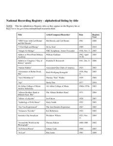 National Recording Registry alphabetical listing of titles