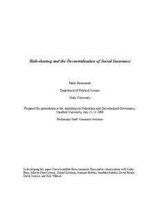 Risk-sharing and the Decentralization of Social Insurance  Pablo Beramendi