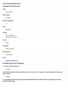 2012 Civitas Candidate Survey Candidate Profile Information Name Gene McIntyre Office sought NC Senate