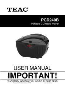 PCD240B Portable CD/Radio Player USER MANUAL  IMPORTANT!