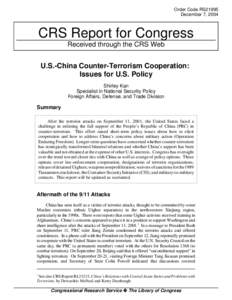 U.S.-China Counter-Terrorism Cooperation: Issues for U.S. Policy
