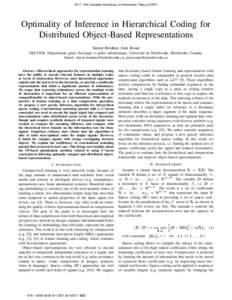Optimality of Inference in Hierarchical Coding for Distributed Object-Based Representations