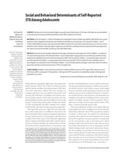 Social and Behavioral Determinants of Self-Reported STD Among Adolescents By Dawn M. Upchurch, William M.Mason, Yasamin Kusunoki