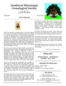 Southwest Mississippi Genealogical Society P. O. Box 175 McComb, MSMay 2016
