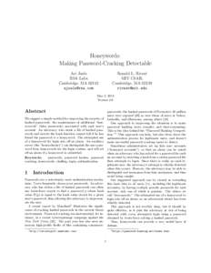 Honeywords: Making Password-Cracking Detectable Ari Juels RSA Labs Cambridge, MA[removed]removed]