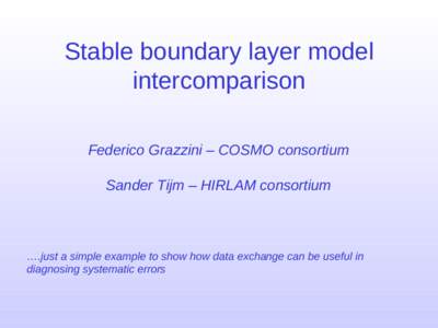 Stable boundary layer model intercomparison Federico Grazzini – COSMO consortium Sander Tijm – HIRLAM consortium  ….just a simple example to show how data exchange can be useful in