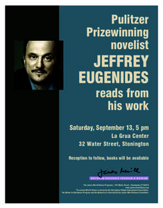Pulitzer Prizewinning novelist JEFFREY EUGENIDES