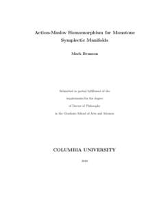 Action-Maslov Homomorphism for Monotone Symplectic Manifolds Mark Branson Submitted in partial fulfillment of the requirements for the degree