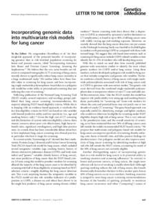 © American College of Medical Genetics and Genomics  Letter to the Editor Incorporating genomic data into multivariate risk models