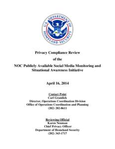 Privacy Complianec Review No 6 of the NOC Publicly Available Social Media Monitoring and Situational Awareness Initiative