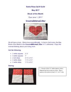 Santa Rosa Quilt Guild May 2017 Block of the Month Due June 1, 2017 Unconditional Star