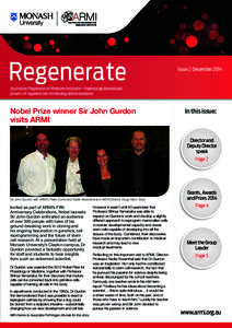 regenerate  Issue 2 December 2014 Australian Regenerative Medicine Institute – Harnessing the natural powers of regeneration for healing and restoration