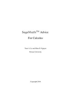 SageMathT M Advice For Calculus Tuan A. Le and Hieu D. Nguyen Rowan University