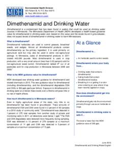 Dimethenamid and Drinking Water information sheet  Minnesota Department of Health  June 2013