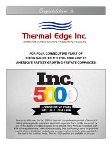 Congratulations to  FOR FOUR CONSECUTIVE YEARS OF BEING NAMED TO THE INCLIST OF AMERICA’S FASTEST GROWING PRIVATE COMPANIES