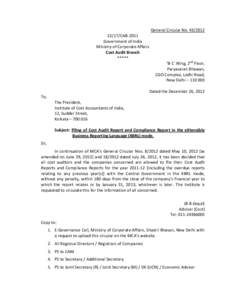 General Circular NoCAB-2011 Government of India Ministry of Corporate Affairs Cost Audit Branch *****