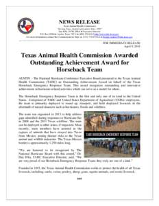 Texas Animal Health Commission Awarded Outstanding Achievement Award for Horseback Team