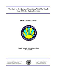 The State of New Jersey’s Compliance With The Unsafe School Choice Option Provision (pdf)