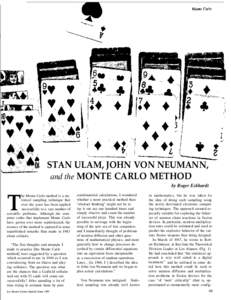 STAN ULAM, JOHN VON NEUMANN, and the MONTE CARLO METHOD by Roger Eckhardt T