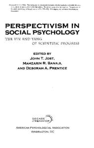 PERSPECTIVISM IN SOCIAL PSYCHOLOGY THE YIN A N D YANG OF SCIENTIFIC PROGRESS EDITED BY