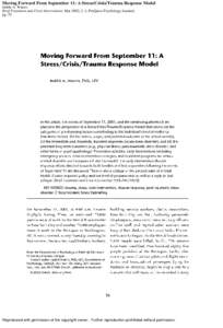 Moving Forward From September 11: A Stress/Crisis/Trauma Response Model Judith A. Waters Brief Treatment and Crisis Intervention; Mar 2002; 2, 1; ProQuest Psychology Journals pg. 55  Reproduced with permission of the cop