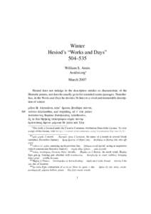 Winter Hesiod’s “Works and Days” 504–535 William S. Annis Aoidoi.org∗ March 2007