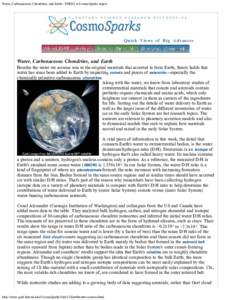 Water, Carbonaceous Chondrites, and Earth - PSRD | A CosmoSparks report