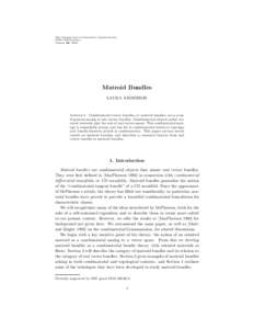 New Perspectives in Geometric Combinatorics MSRI Publications Volume 38, 1999 Matroid Bundles LAURA ANDERSON