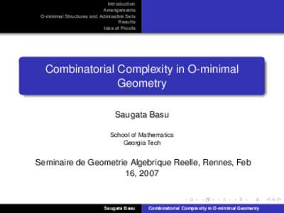Introduction Arrangements O-minimal Structures and Admissible Sets