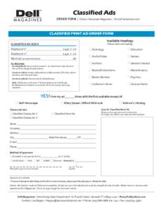 Classified Ads ORDER FORM | Fiction / Horoscope Magazines | PennyPublications.com CLASSIFIED PRINT AD ORDER FORM Available Headings