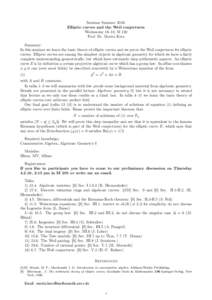 Abstract algebra / Algebra / Mathematics / Elliptic curves / Finite fields / Analytic number theory / Abelian varieties / Group theory / Algebraic curve / Rational point / Weil conjectures / Algebraic geometry