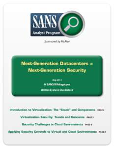 Sponsored by McAfee  Next-Generation Datacenters = Next-Generation Security May 2013